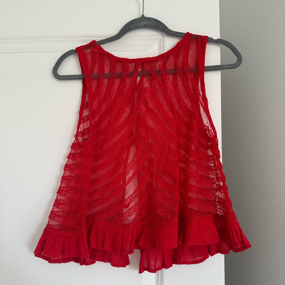 Red free people sheer top